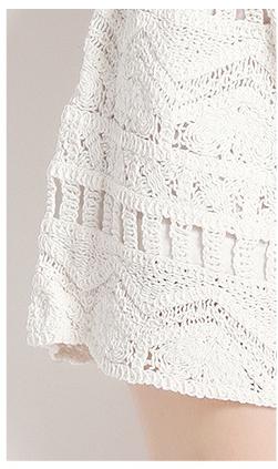 Knitted Hollowed Out Vest Loose Tassel Hook Floral Vest Top and Shorts Two-Piece Suit
