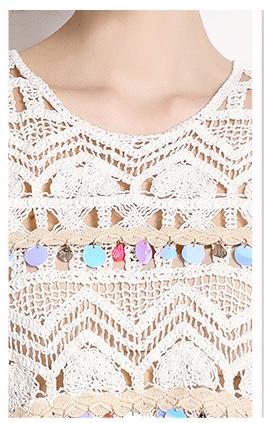 Knitted Hollowed Out Vest Loose Tassel Hook Floral Vest Top and Shorts Two-Piece Suit
