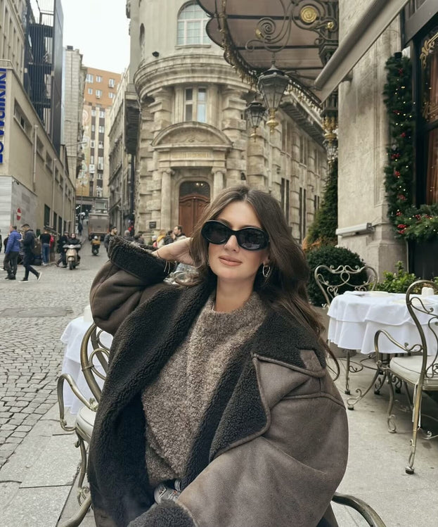 Spring and Autumn Fashionable Casual Fur One-Piece Lapel Double-Sided Jacket for Women