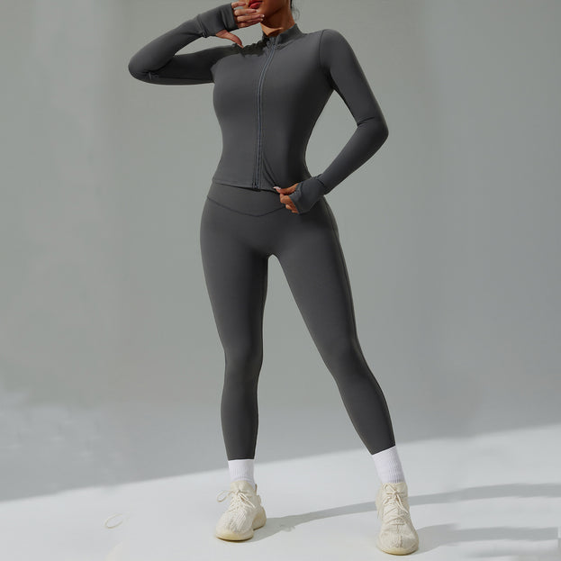 Women's Tight-Fitting Running Yoga Outfit - Jacket And Pants Set