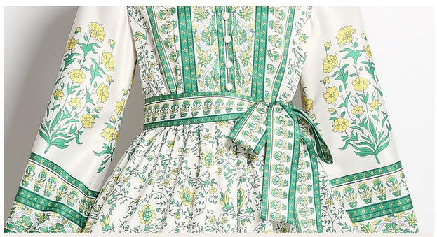 Fashion Retro Slimming Waist Collection Printed Temperament Full-Length Skirt Dress