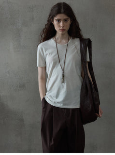Summer Cotton Round-Neck Short-Sleeved Solid-Color Versatile Commuter Women's Top