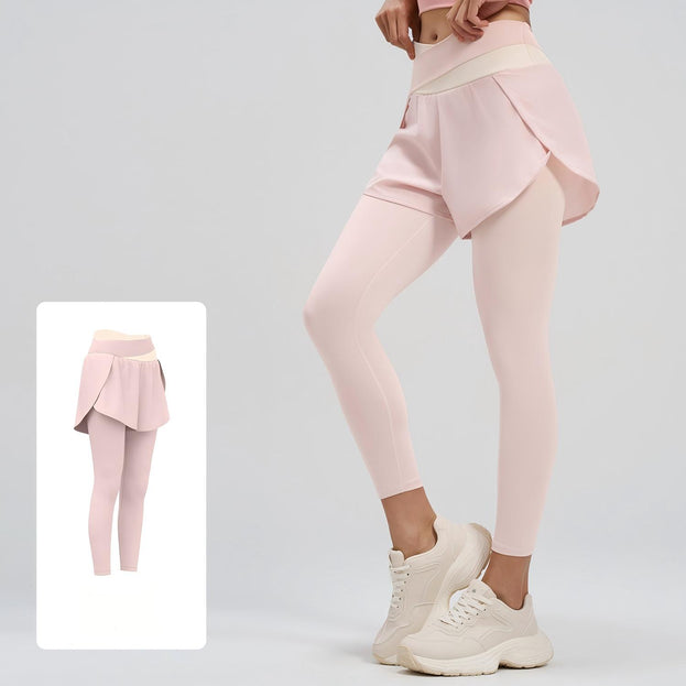 Colorblock Fake Two-piece High-waisted Yoga Pants for Women