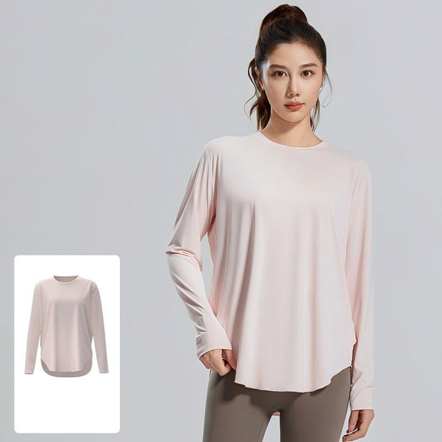 Breathable Loose Ice Silk Yoga Long Sleeve Round Neck Top
