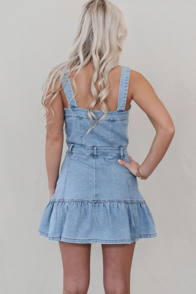 Summer Fashion Daily Sexy Square-Neck Waisted Short Slip Denim Dress for Women