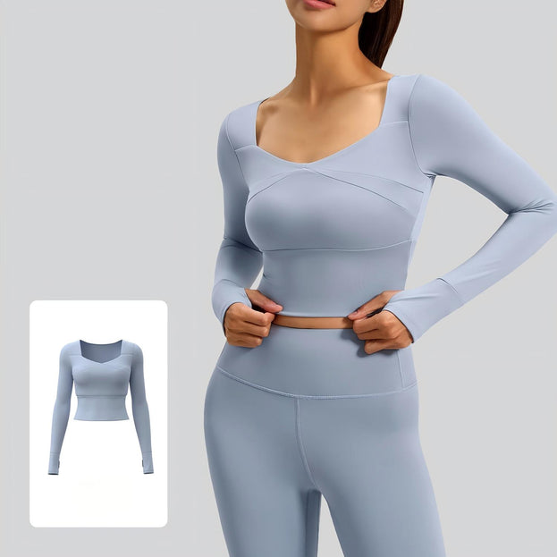 Jigsaw-Style Long-Sleeved Yoga Top with Built-in Bra Support