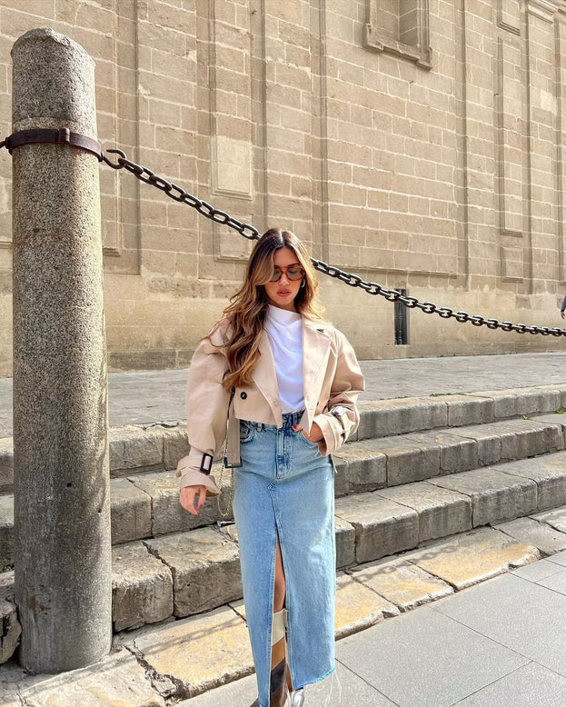 Spring Fashion Simple and Versatile Short Jacket with a Belt for women