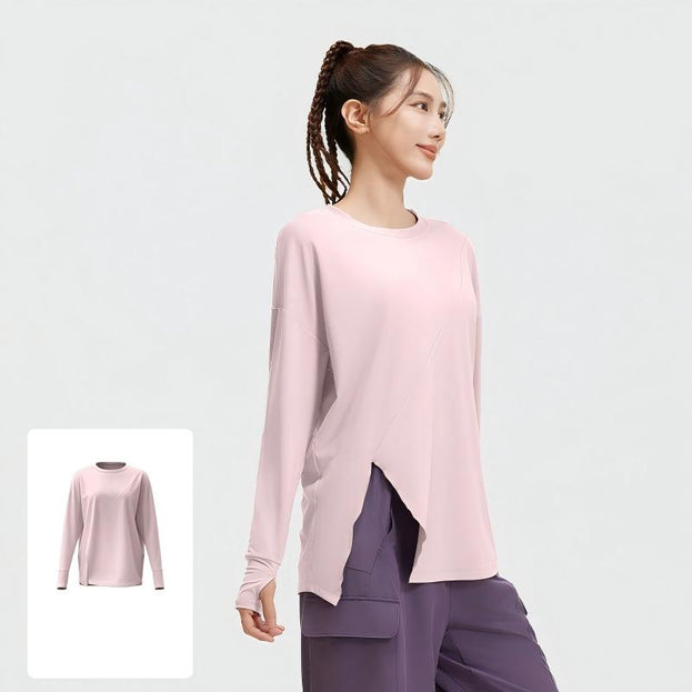 Loose-Fitting Yoga Fitness Long-Sleeved Top with Slit Opening