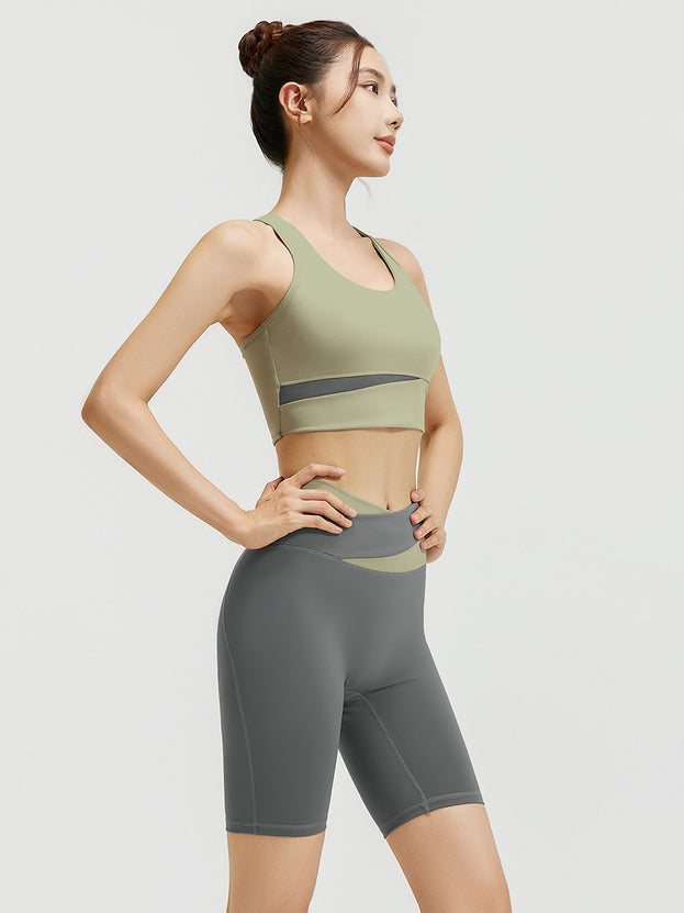Women's Color-Blocked Casual Sporty Bare-Fit Yoga Set
