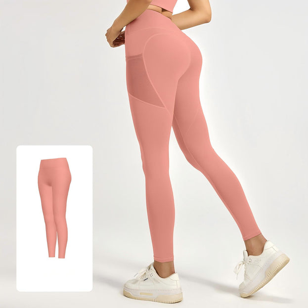 Stretch High-Waist Net Fabric Side-Pocket Yoga Pants
