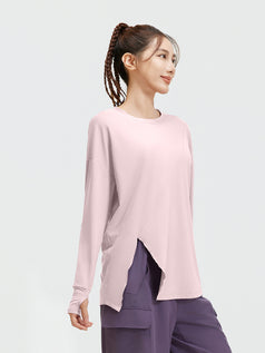 Loose-Fitting Yoga Fitness Long-Sleeved Top with Slit Opening