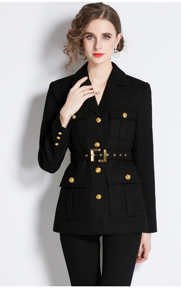 Female Heavy Industry Design Sense Large Lapel Black Blazer and Pant Suits