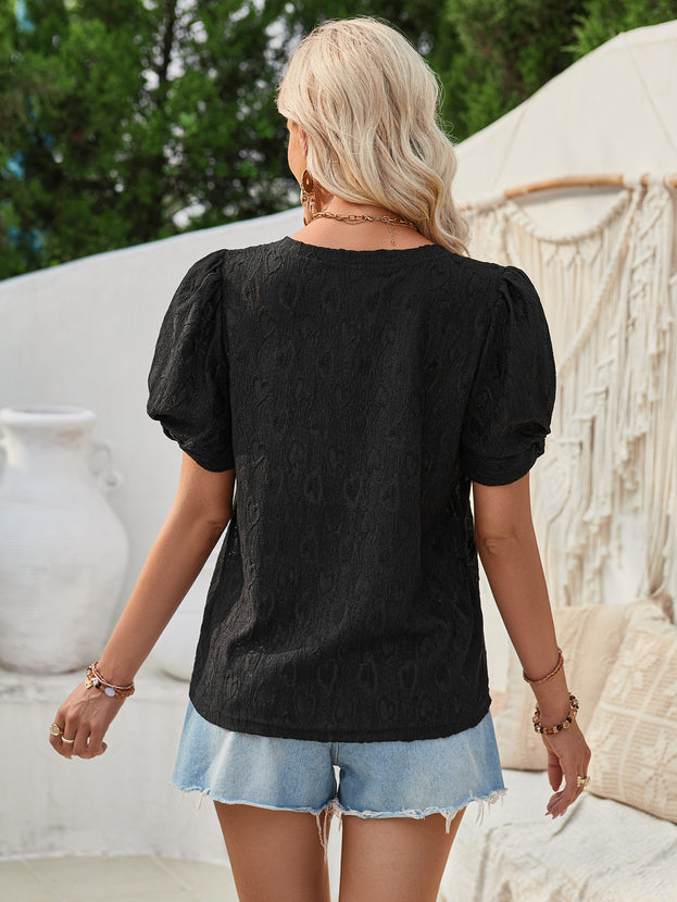 Summer Casual Versatile V-Neck Printed Loose Short Sleeve Top for Women
