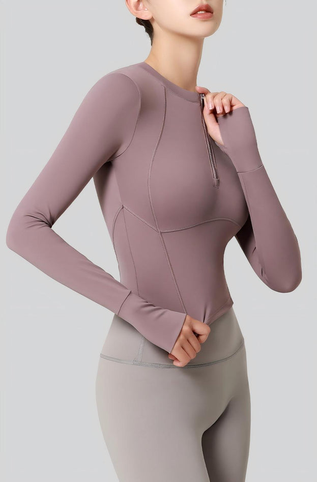 High-elastic Gather-waist Long-sleeved Naked Sport Top