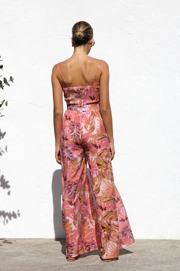 Summer Fashion Printed Waisted Wide-Leg Slip Jumpsuit for Women