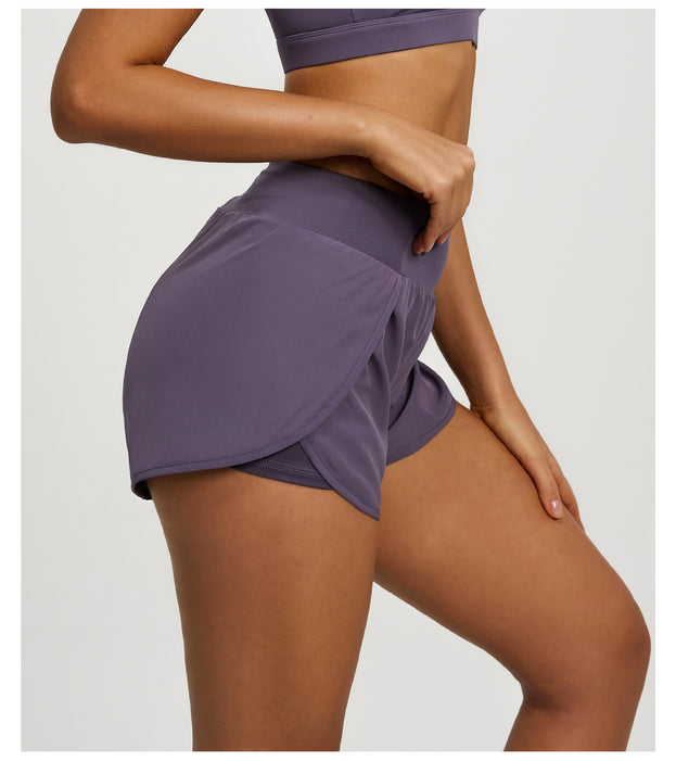 Fake Two-Piece Loose-Fit Workout Yoga Shorts with Side Pockets