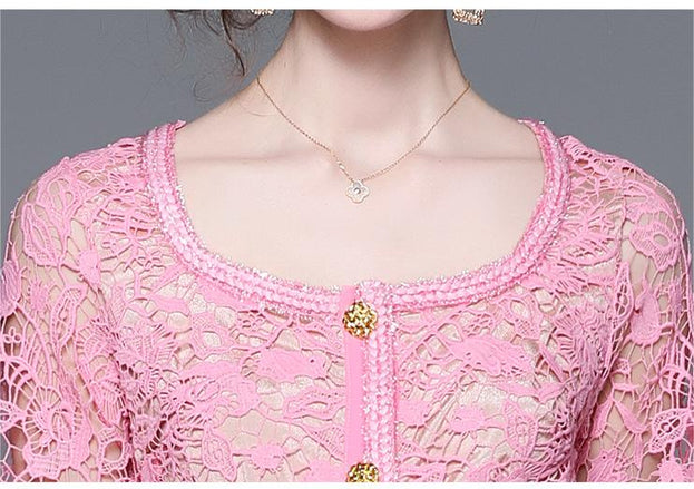 Single Breasted Water Soluble Lace-Up Fanny Pack Hip Mid-Length Dress
