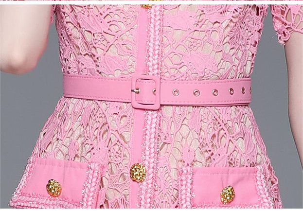 Single Breasted Water Soluble Lace-Up Fanny Pack Hip Mid-Length Dress