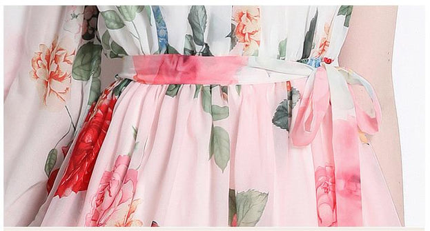 Printed Dress Chiffon Diagonal Shoulder Beach Skirt Seaside Holiday Maxi Skirt
