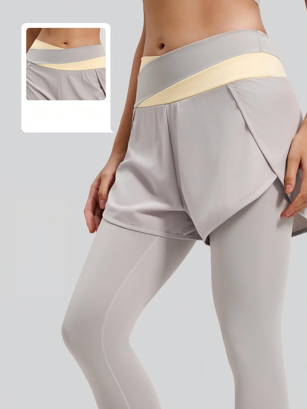 Colorblock Fake Two-piece High-waisted Yoga Pants for Women