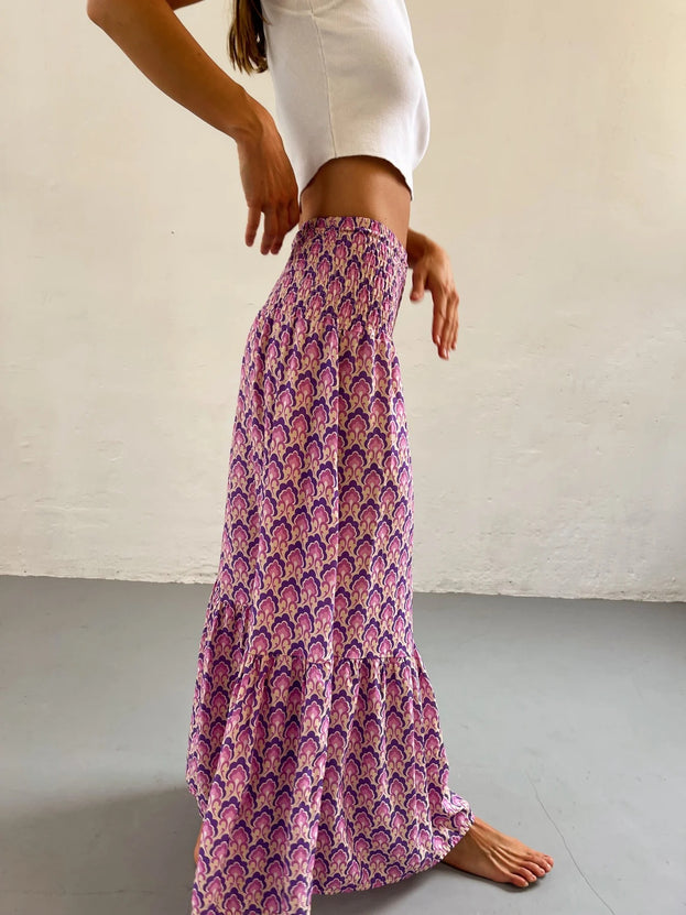 Summer Fashion Versatile Casual Daily A-Line Printed Pleated Skirt for Women