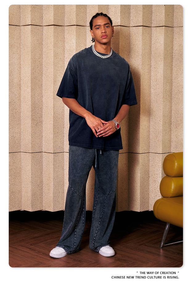 Summer's New Fashionable Commuter Youth Washed And Aged Street Trend Men's T-shirts