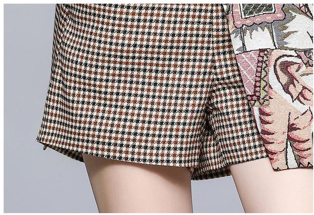 Color Matching Plaid Vest Coat and Short Two-Piece Suits