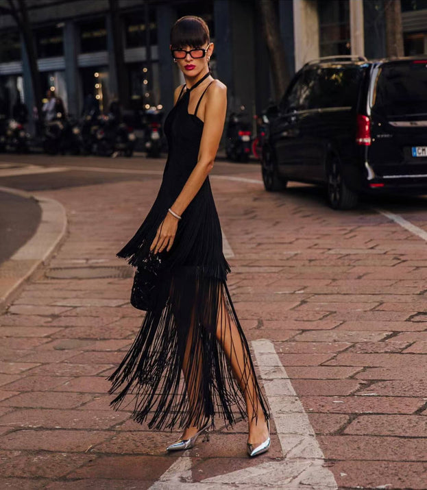 Summer Fashionable and Sexy Fringed Cinched Waist Party Slip Dress for Women