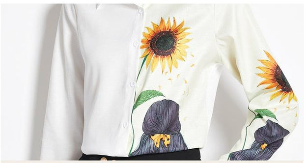 White Shirt New Printed Long-Sleeved Shirt