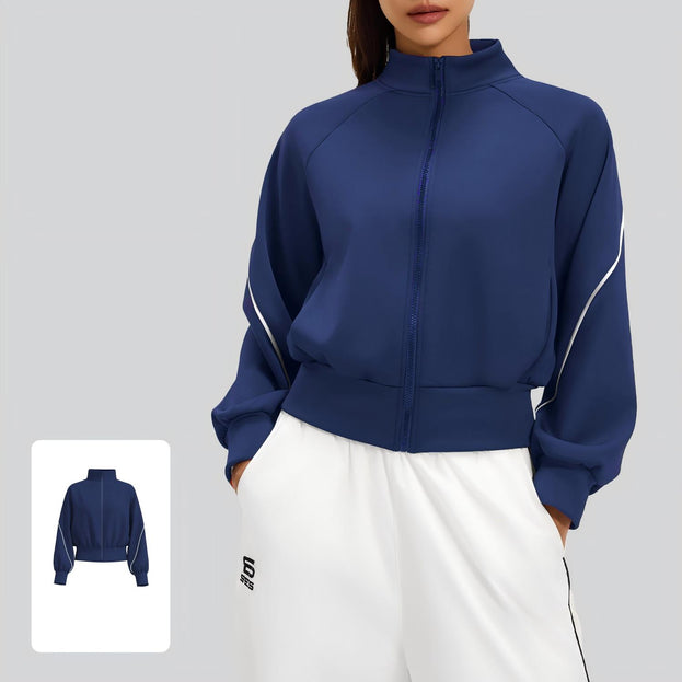 Winter and Autumn Color-Contrasting Stripes Fleece Yoga Jacket
