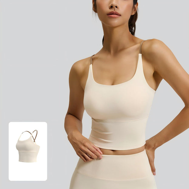 Thong-Style Sports Yoga Top With Padded Cups and Straps