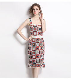 Vintage Hand Hook Hollowed Out Knitted To Show Thin Vest and Half Skirt Two-Piece Suit Skirt