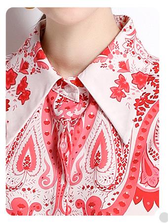 Women's Printed Temperament Two-Piece Suit Long-Sleeved Shirt and High-Waisted Flared Trousers
