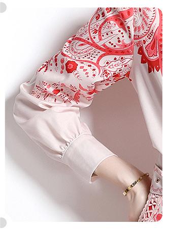 Women's Printed Temperament Two-Piece Suit Long-Sleeved Shirt and High-Waisted Flared Trousers