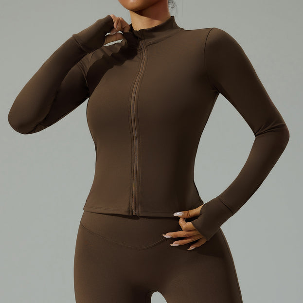 Zip-Up Long-Sleeved Tight-Fitting Yoga Jacket For Women