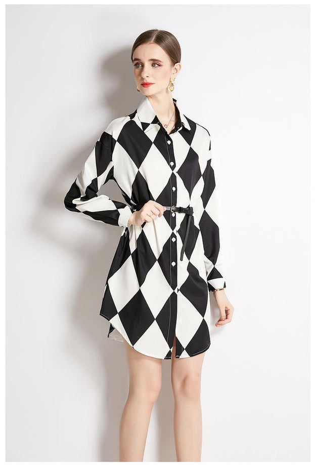 Long Sleeve Shirt With Lapel Collar Fashion Slim Vintage Printed Long Shirt
