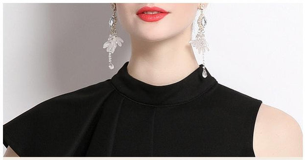 Vintage Stand-Up Collar Peplum Slim Slim Patchwork Jacquard Long Skirt Dress