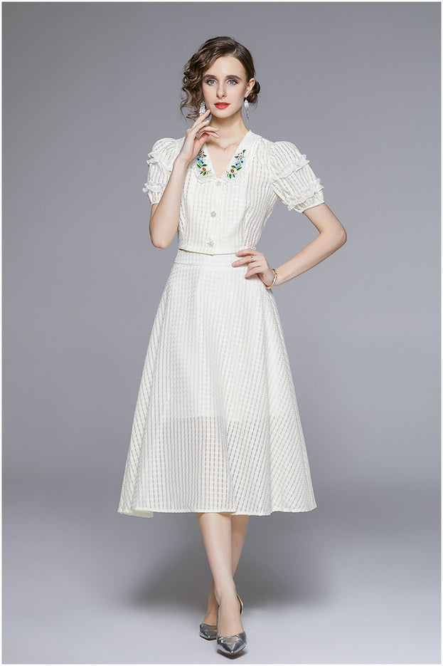Embroidered Blouse and Skirt Two-Piece