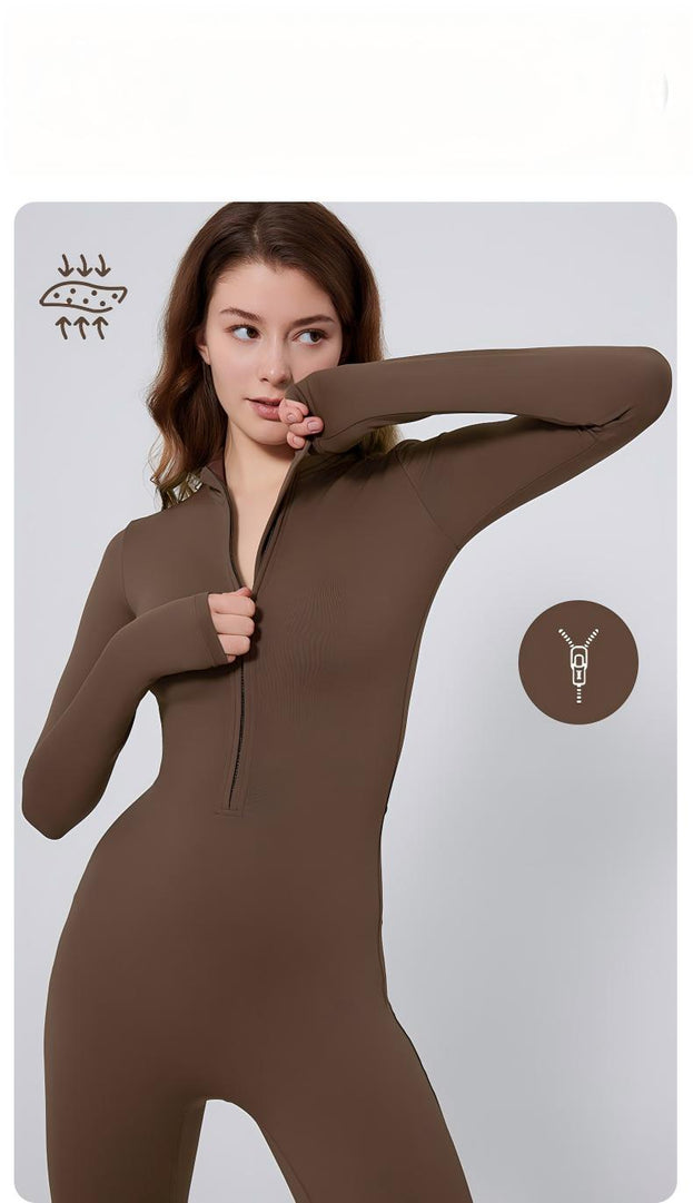 Long-Sleeved Tight-Fitting One-Piece Sports Yoga Suit For Women