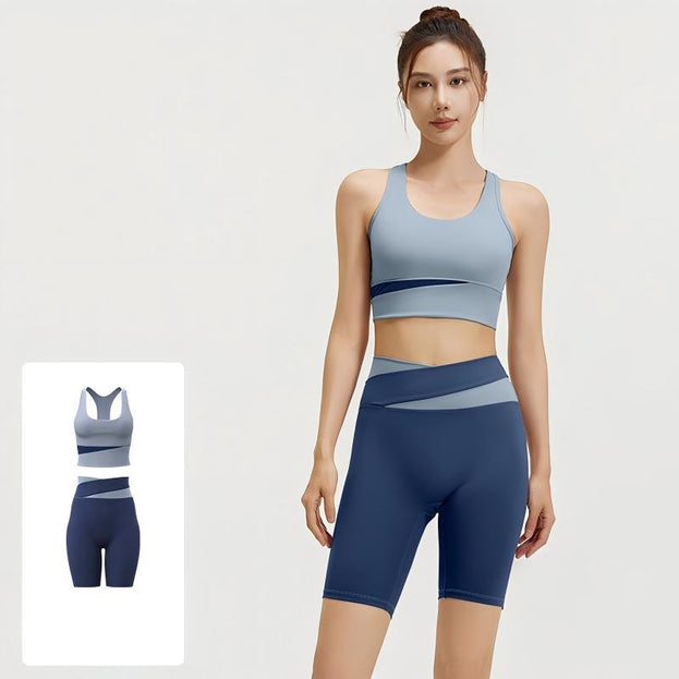 Women's Color-Blocked Casual Sporty Bare-Fit Yoga Set