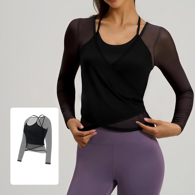 Long-Sleeved Halter Top Two-Piece Set with Underwire Yoga Top