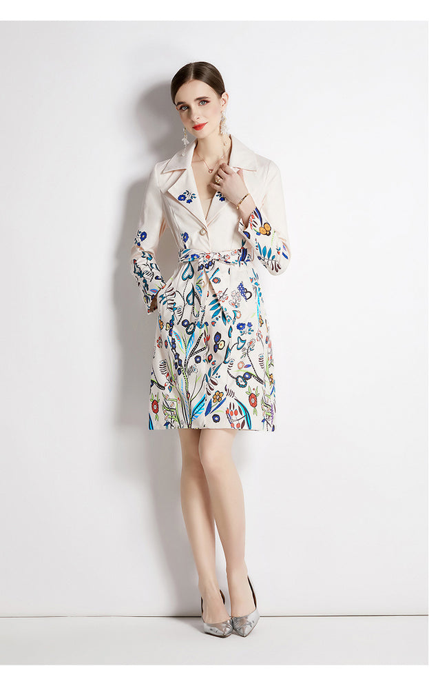 Suit Collar Coat Female Spring and Autumn Temperament Waist Slimming Breasted Mid-Length Trench Coat