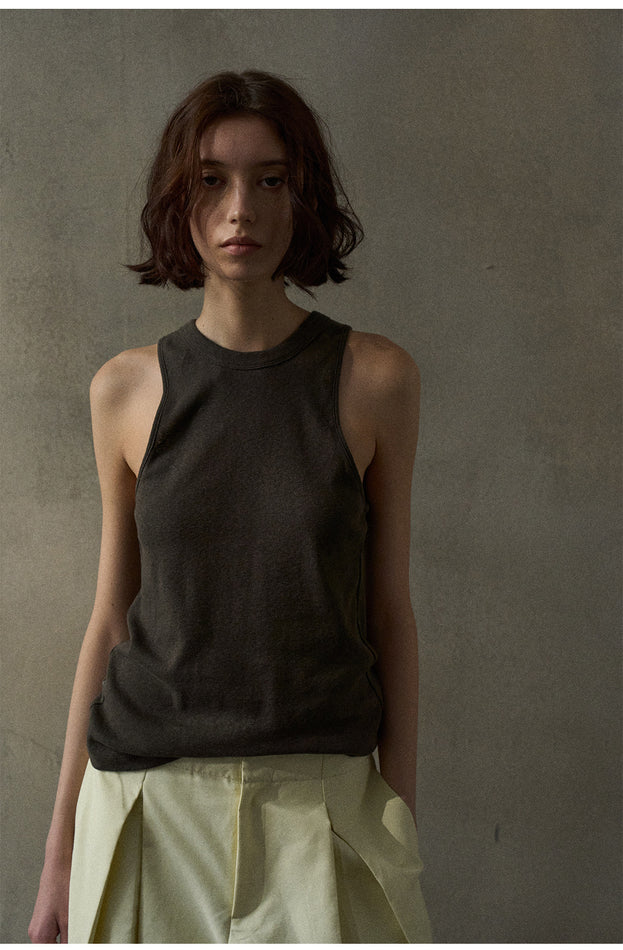 Summer Fashion Trend Round Neck, Solid Color, Pure Cotton Women Top