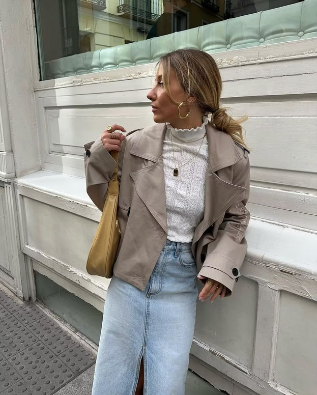 Spring Fashion Simple and Versatile Short Jacket with a Belt for women