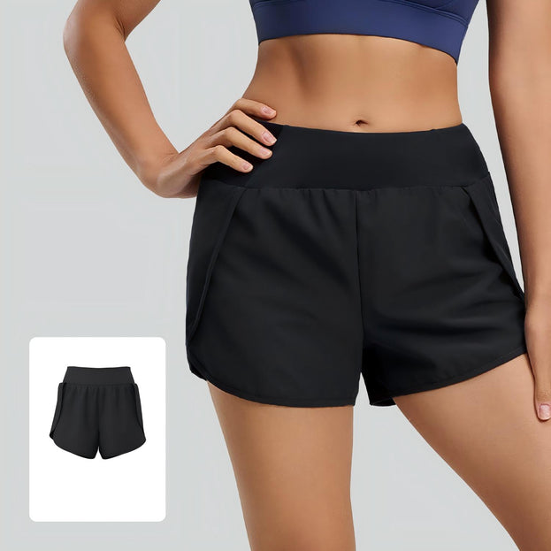 Breathable Double-Layer Running Yoga Shorts with Side Pockets
