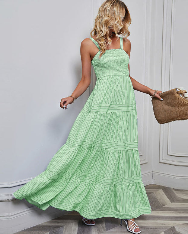 Summer Fashion Casual Striped Waisted Holiday-Style Slip Dress for Women