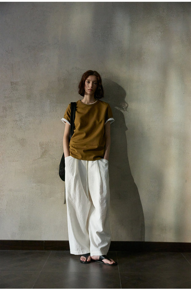 Comfortable And Breathable Linen Elastic Waist Casual Minimalist Commuter Women Pant