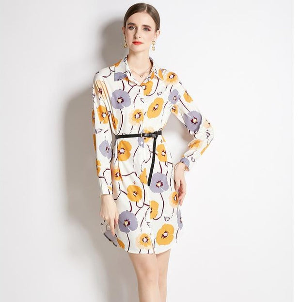 Long Sleeve Shirt With Lapel Collar Fashion Flim Vintage Printed Long Shirt