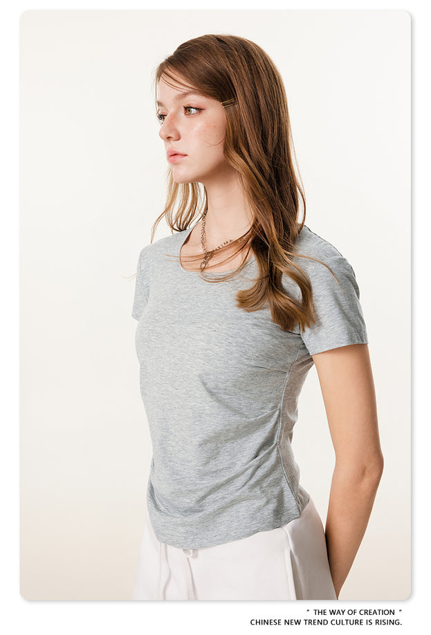 Summer Solid-color Square-neck Hot Girl Short-sleeved Slimming Top
