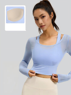 Net Mesh Strap Padded Sports Fitness Yoga Top in Two Pieces